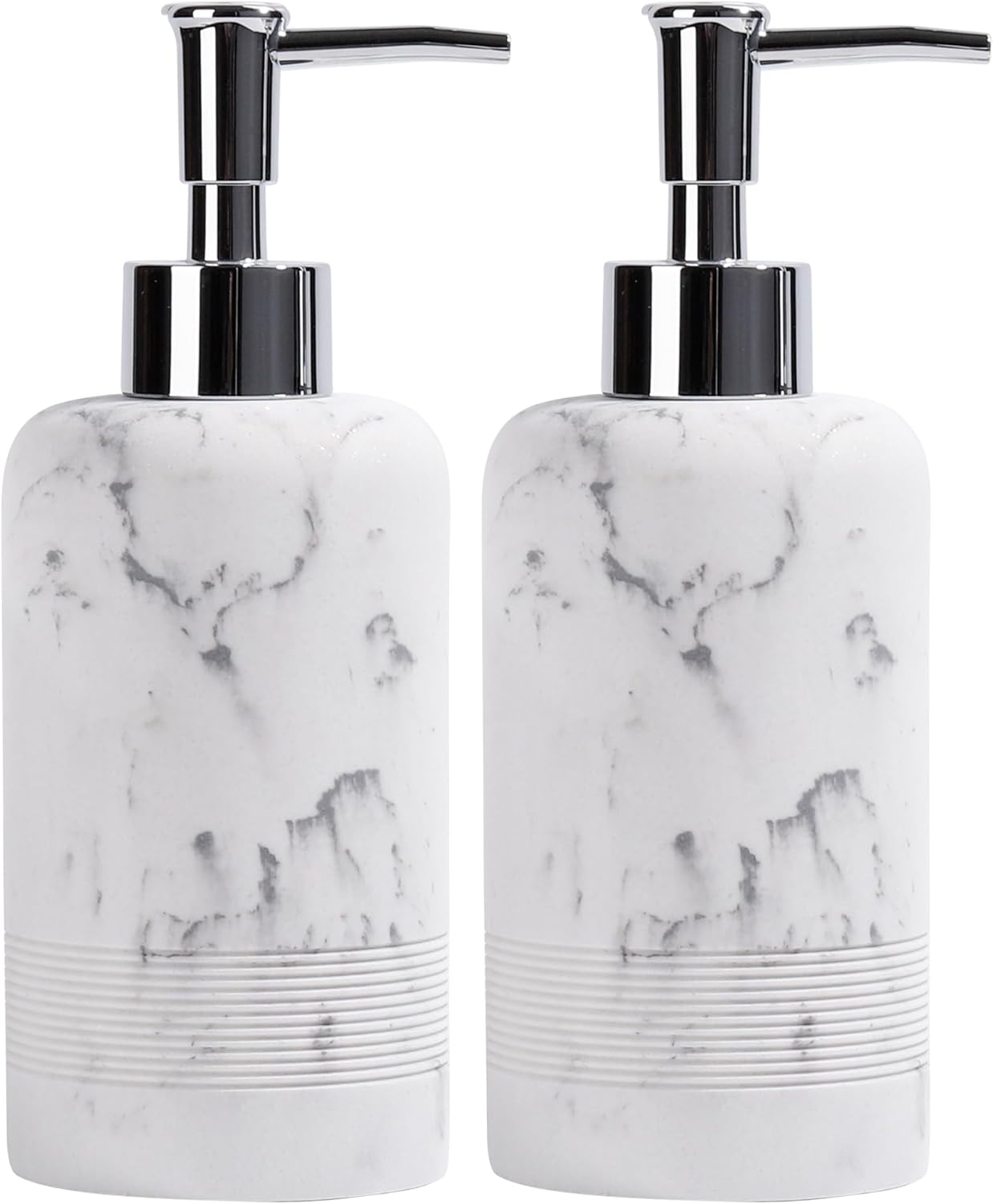 2pcs/Set Hand Soap Dispenser Sets - 10.8oz Refillable Resin Liquid Soap Dispensers with Rust-Proof Pump for Bathroom Countertop or Kitchen, Marble White