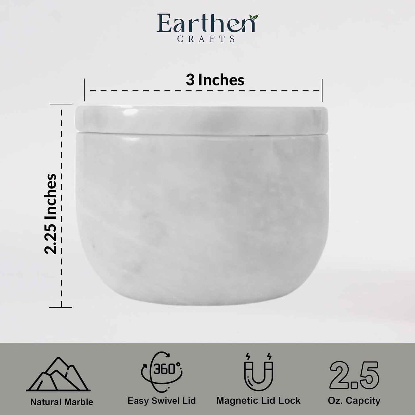 Marble Salt Cellar With Lid 3" Inch Salt Holder - White Salt Container with Magnetic Lock for Kitchen Counter, Salt & Spice Storage, Seasoning Jars for Table