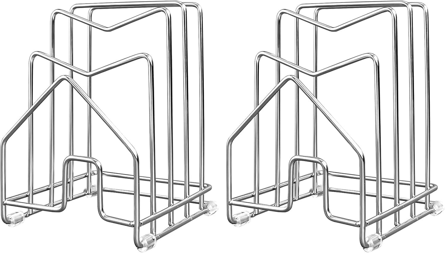 2 Pack Pot Lid Organizer Cutting Board Holder Inside Cabinet 304 Stainless Steel Pots and Pan Organizer Under Cabinet Pot Cover Cookie Sheet Bakeware Serving Tray Cooling Rack Stand Kitchen Countertop