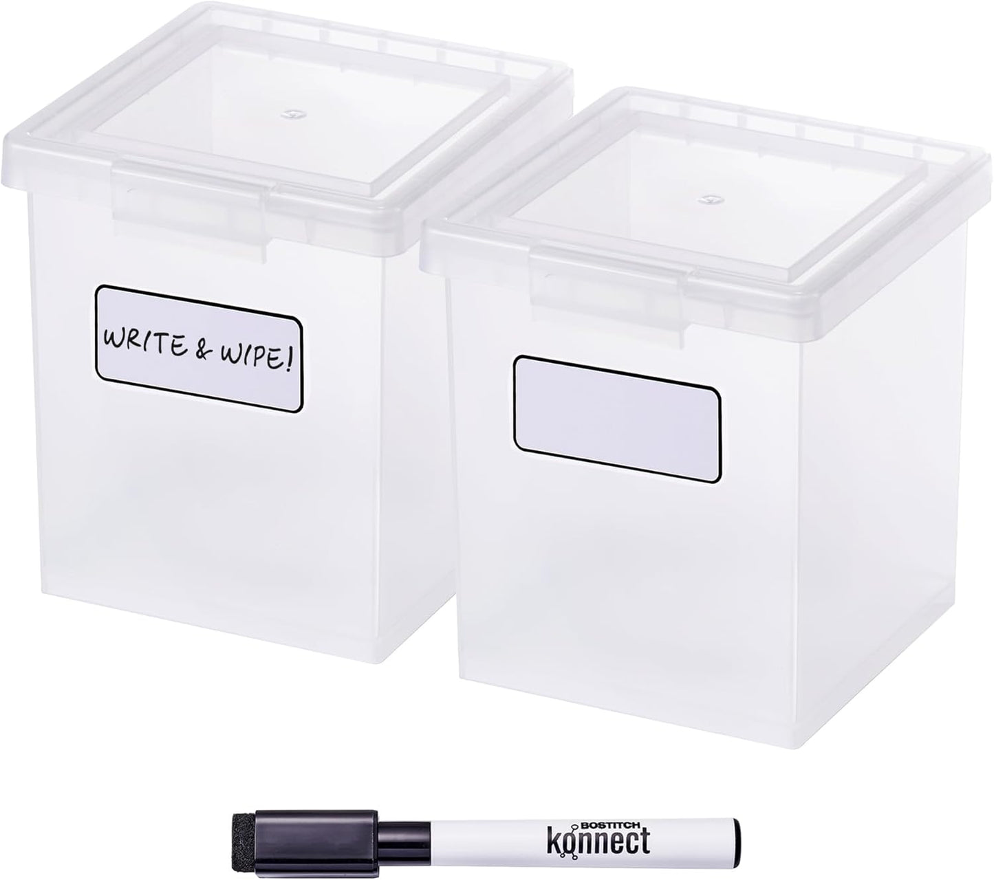 Bostitch Konnect Storage Containers with Lids, Organizer, Clear Plastic Box, Stackable Nesting Bins, Medium, 2 Pack