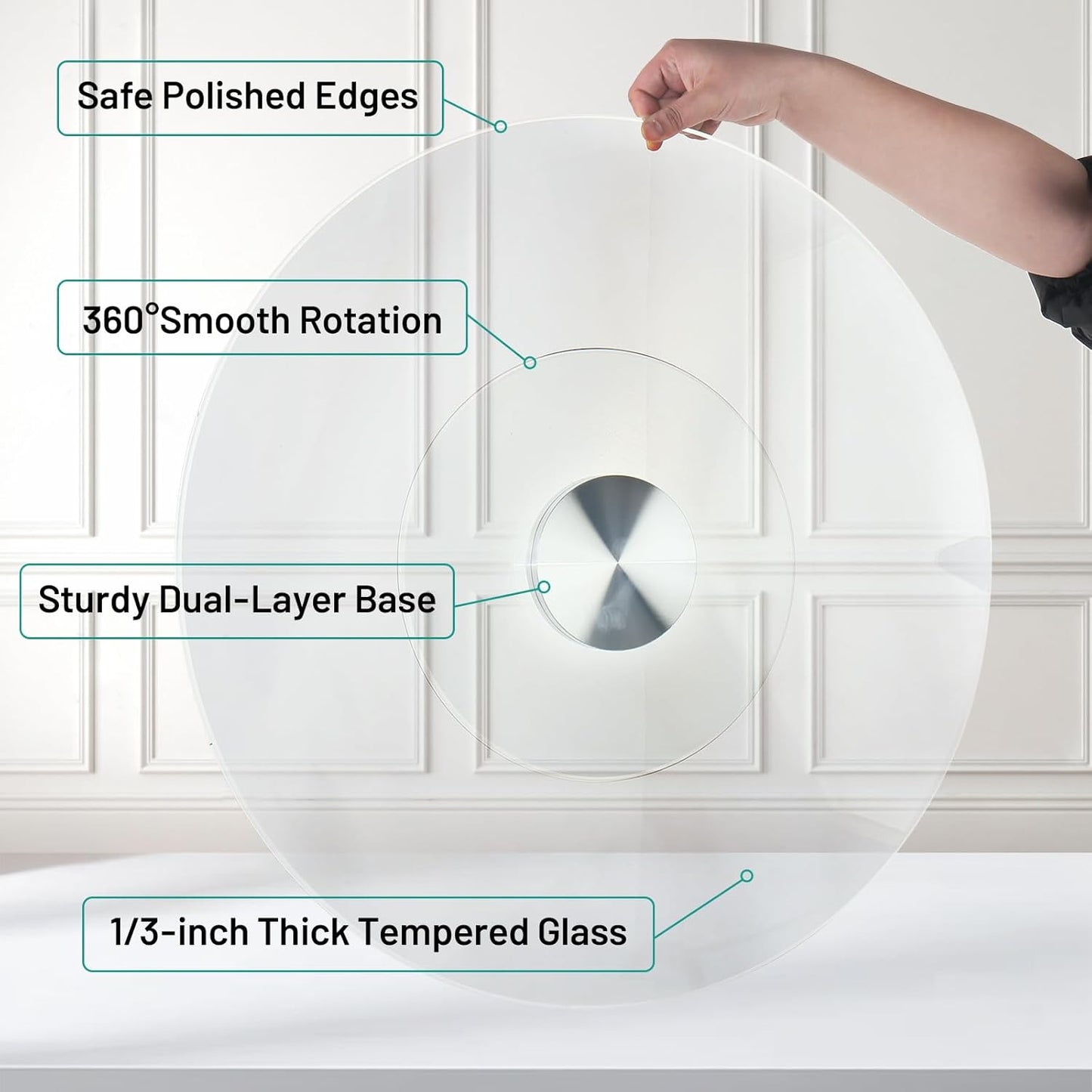 40-Inch Lazy Susan Turntable for Dining Table, Tempered Glass, 360° Rotation, Anti-Tip Design, Perfect for Parties, Weddings, and Family Dinners (40 inch)