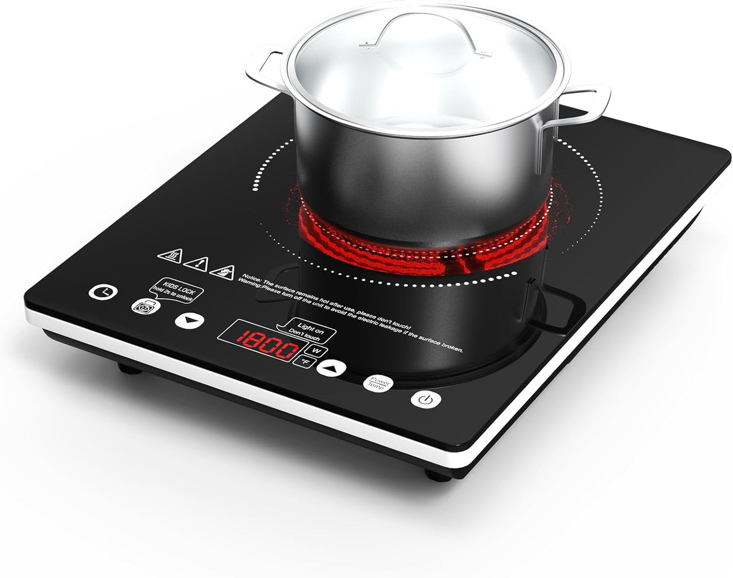 Electric Cooktop 12 Inch,Single Burner Plug in Portable 110V Electric Cooktop, Countertop Ceramic Stove Top with Power Levels and Overheat Protection
