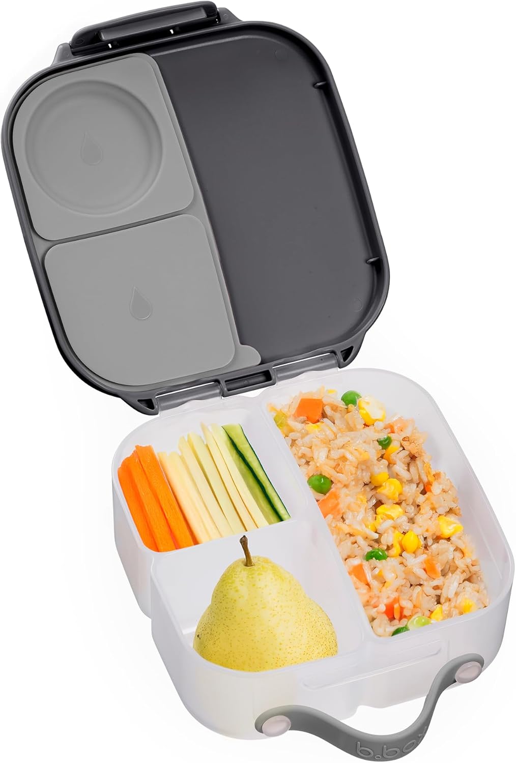 b.box Mini Lunch Box, Bento Box for Kids, Snack Container with 2 Leak Proof Compartments, Reusable Snack Containers with Lids, Kids Lunch Boxes Ages 3+, BPA Free, 4 1/4 Cup Capacity (Graphite)