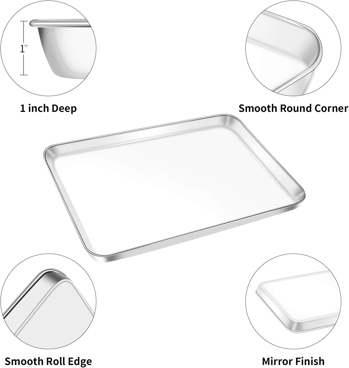 Baking Sheet, Yododo Stainless Steel Baking Pans Tray Cookie Sheet Toaster Oven Tray Pan Cookie Pan, Non Toxic & Healthy, Superior Mirror Finish & Rust Free, Easy Clean & Dishwasher Safe - 17.3 inch