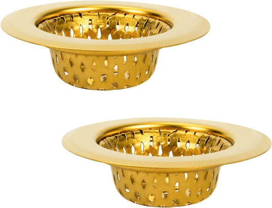 Snailhouse Bathroom Sink Strainers, 2 Pack 2.17 Inches Stainless Steel Small Mesh Utility Sink Drain Stopper Basket Cover Plug Screen, Gold