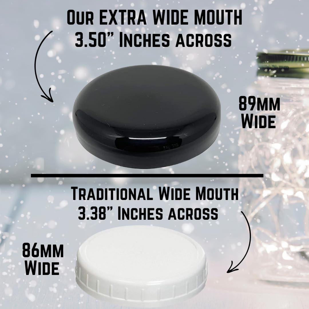 Jarming Collections Mason Jars - 32 oz Glass Storage Jars with Extra Wide Mouth Lids, BPA Free and Food Safe - Set of 2 with 2 Black Dome Plastic Lids