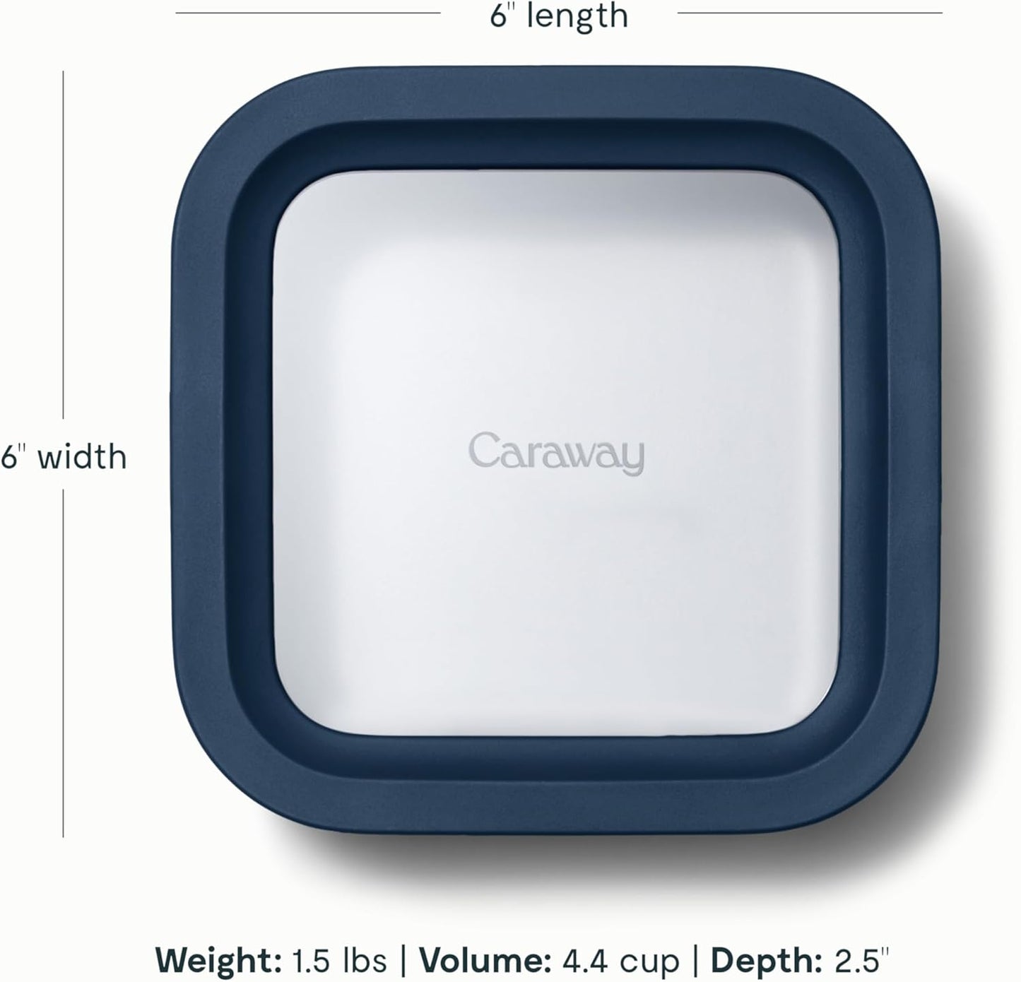 Caraway 6pc Glass Food Storage Set – 4.4 Cup Food Containers (6) - Ceramic Coated - Non Toxic, Non Stick with Lids - Microwave Safe - Navy