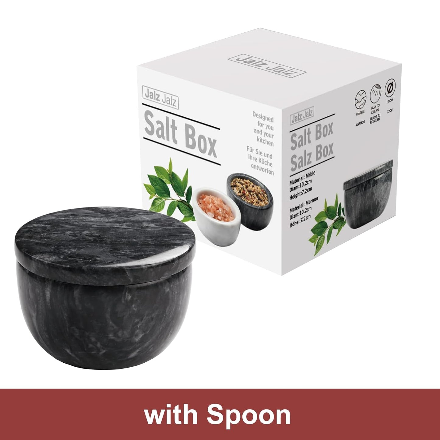 Marble Salt Box Spice keeper Black Big Salt Cellar Natural Material Salt Container Spice Cellar Large Capacity