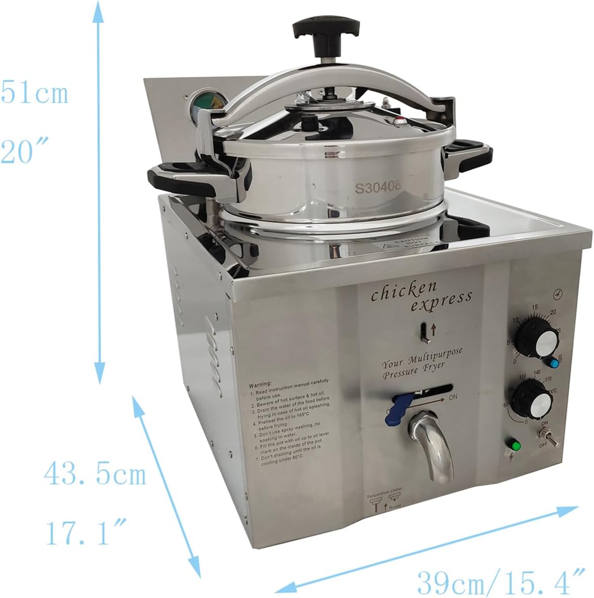 16L High Pressure Fried Chicken Stove Commercial Chicken Deep Fryer Electric Countertop Pressure Fryer with a Fitted Timer 110V 3KW