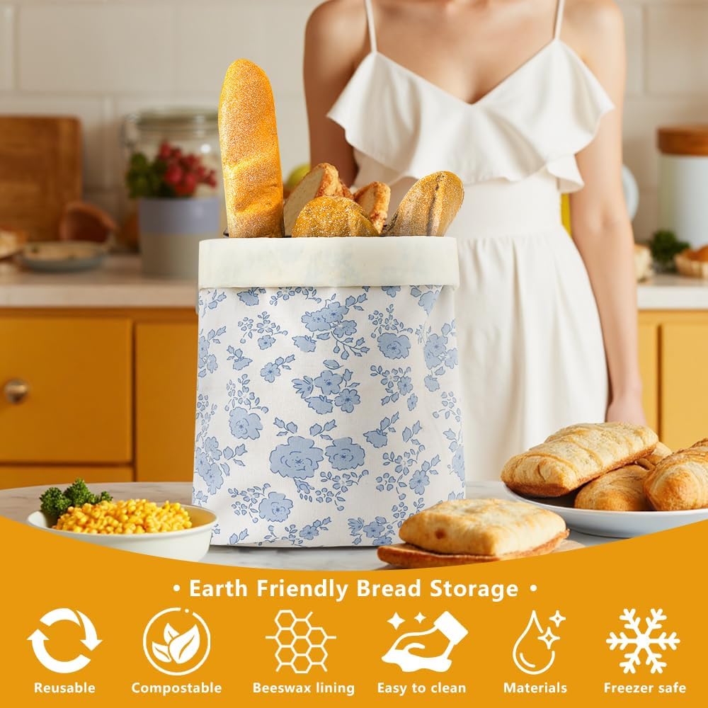 Bread Bags for Homemade bread,2 Pack Sourdough Bread Bags,Beeswax Bread Bags for Bourdough,Reusable Bread Storage