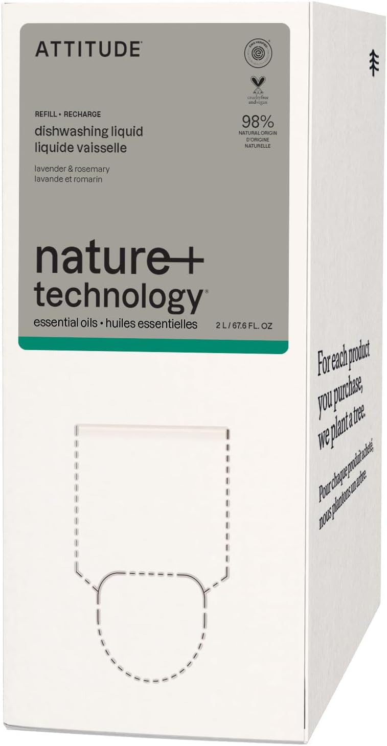 ATTITUDE Dish Soap, EWG Verified, Plant and Mineral-Based Ingredients, Vegan and Cruelty-free Household Products, Lavender and Rosemary, 67.6 Fl Oz