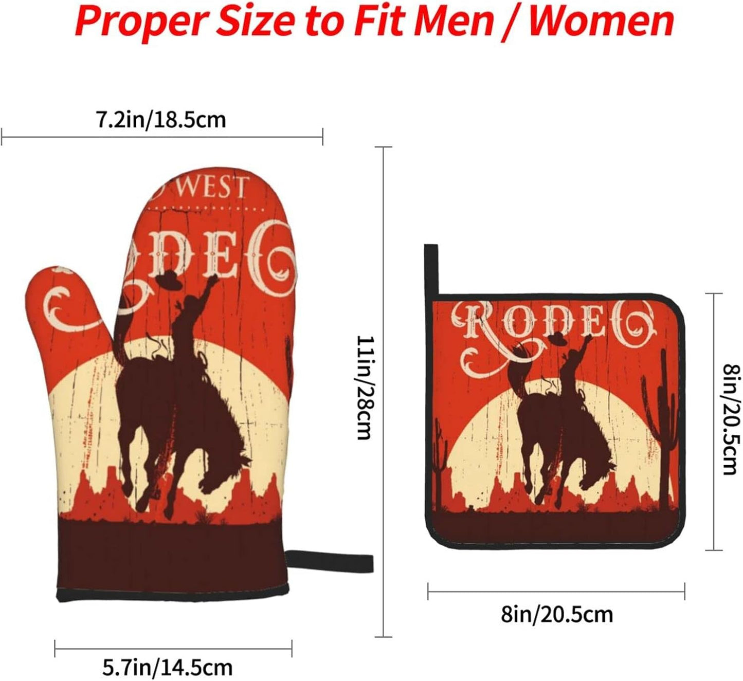 Oven Mitts and Pot Holders Sets of 4,Cowboy Horse Sunset Saguaro Desert Wild West Rodeo Vintage Wooden Sign Print,Oven Mitts Heat Resistant Oven Gloves Set Potholders for Kitchen Baking Grilling