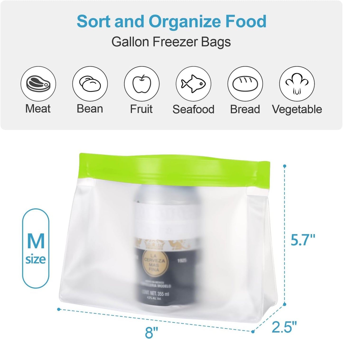 iSPECLE Reusable Sandwich Bags - 10 Pack Food Storage Bags BPA-Free with Stand-Up Bottom and Label, Easy to Get Frozen Meat, Vegetables, Fruit, Leakproof Freezer Bags Keep Food Fresh, Green