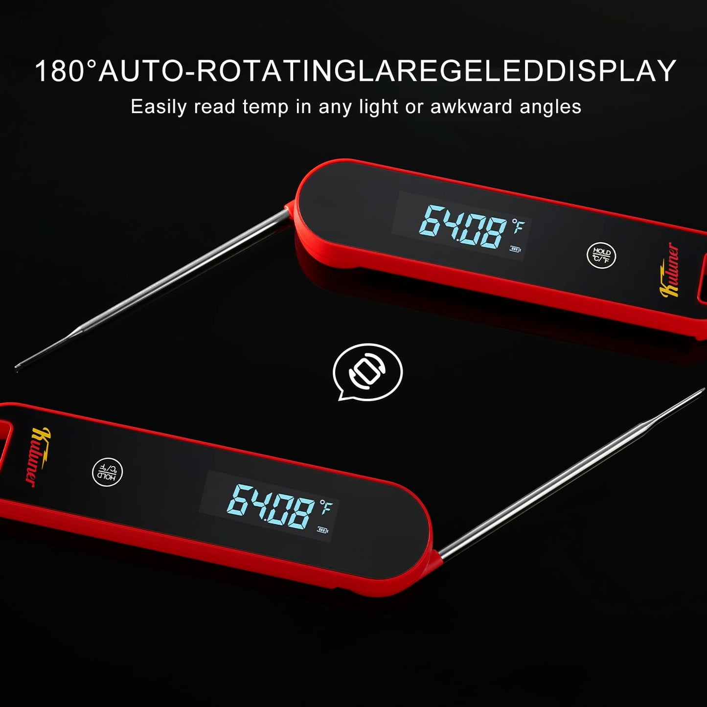 KULUNER The Latest Thermocouple Instant Reading Meat Thermometer Digital,Faster Less Than 0.6 Second Response,IP67 Waterproof Thermometer Suitable for Grilling, Cooking,BBQ Gifts for Men (Red)