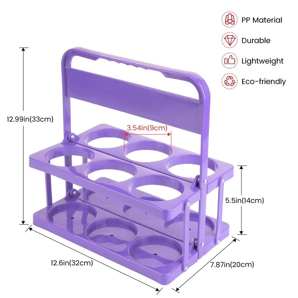 Bodaon 6 Cup Drink Carrier with Handle, Plastic Cup Holders for GrubHub/Doordash Delivery, Reusable Foldable Car Drink Caddy, Leakproof Food Delivery Accessories, 360° Secure Grip, Lavender