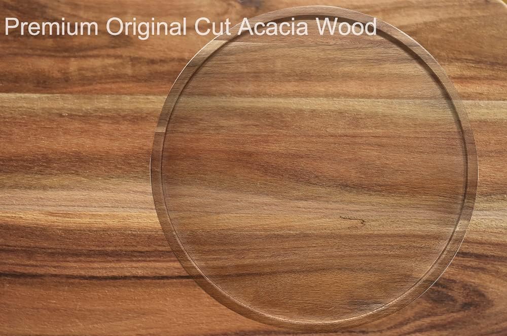 14" Acacia Wood Lazy Susan Organizer Kitchen Turntable for Cabinet Pantry Table Organization