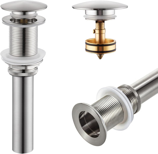 KOKOSIRI Pop Up Sink Drain with Strainer Basket, Brushed Nickel Bathroom Sink Drain with Detachable Hair Catcher Anti Clogging for Vanity Vessel Sink Without Overflow, C1002BR