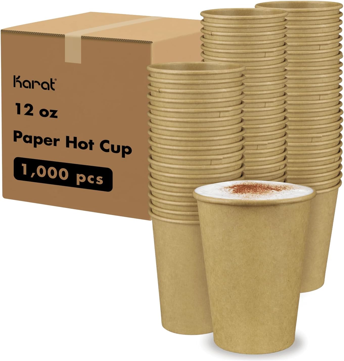 Karat 10oz Kraft Paper Coffee Cups [1,000 ct] Disposable, Leak-Resistant Double Poly-Lined Hot Cups | Ideal for Cafes & Offices, 90mm