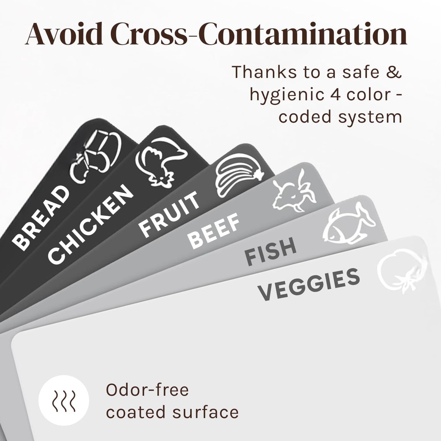 Extra Thick Flexible Plastic Cutting Board Mats with Food Icons & EZ-Grip Waffle Back, (Set of 6) Dishwasher Safe