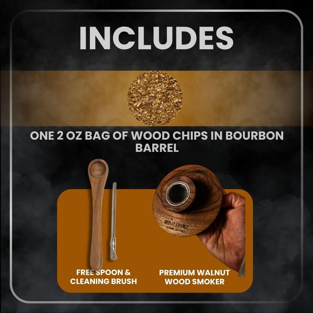 Premium Walnut Wood Cocktail Smoker with 2 oz Sample Bag of Wood Chips. Great for Whiskey & Old Fashion. Coated in Safe Food Natural Beeswax, Non-toxic Top by Smokeshow (Smoker Only)