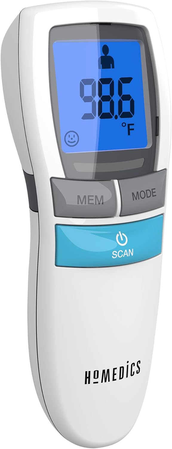 HoMedics No-Touch Infrared Thermometer, Reliable and Accurate Body Temperature Readings, Ultra-Fast Results, Digital Display for Fahrenheit or Celsius, Quiet Nighttime Mode and High-Fever Alarm