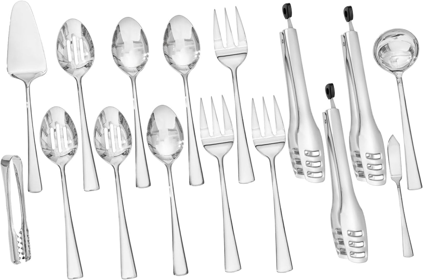 KINGSTONE 16 Piece Serving Utensils Set, 18/10 Stainless Steel Serving Utensils, Slotted Spoon, Fork, Tong, Soup Ladle, Cake Server, Butter Knife and Ice Tong for Buffet, Parties, Kitchen