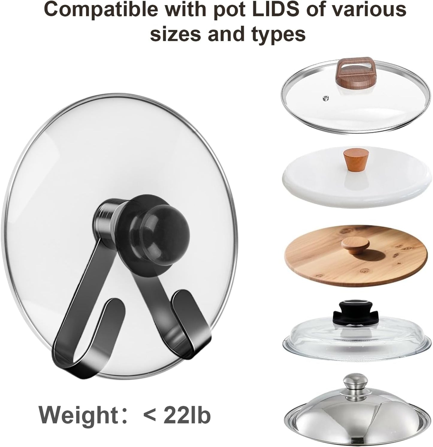 2Pcs Adjustable Pot Lid Holder – No-Drill Adhesive Mount Pot Lid Organizer for Cabinet Doors, Smooth Walls, Kitchen, Pantry, RV, Dorm, Fits 6-16" Lids, Ideal for Lid Holders While Cooking