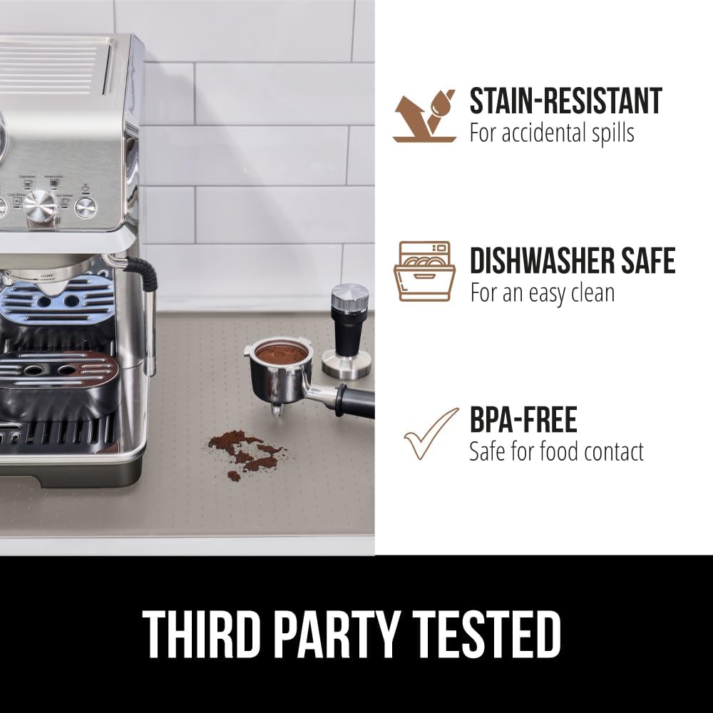 GORILLA GRIP Silicone Coffee Mat, 18x28, Espresso Drink Bar Station Accessories, Waterproof Heat-Resistant Dish Drying Mats, Stay in Place on Kitchen Counter, Home Kitchen Decor Essentials, Almond