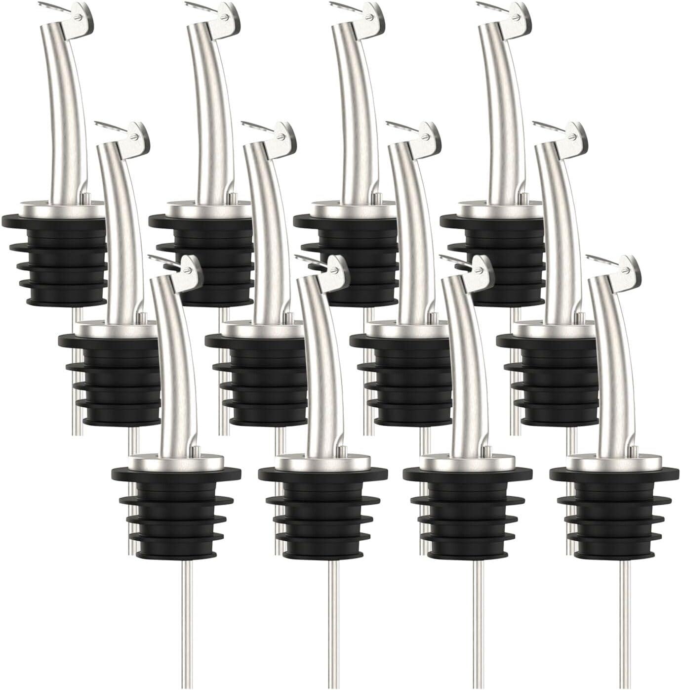 Axe Sickle 12 Pcs Oil Spout Liquor Bottle Pourer Spouts Stainless Steel Speed Pour Spouts Olive Oil Dispenser Spout with Flip Top for About 3/4"" Bottle Mouth