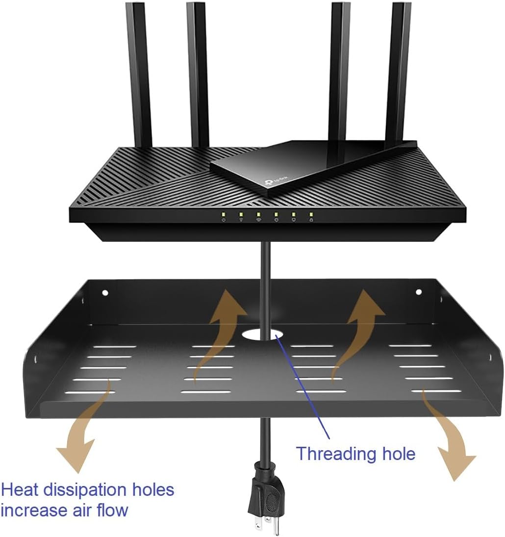 JINGCHENGMEI Metal Floating Wall Mounted Shelf Bracket for AV, TV Accessories, WiFi Router, TV Box, Cable Boxes, DVD Player, Games Consoles or Other Small Projectors (12 inches Width)