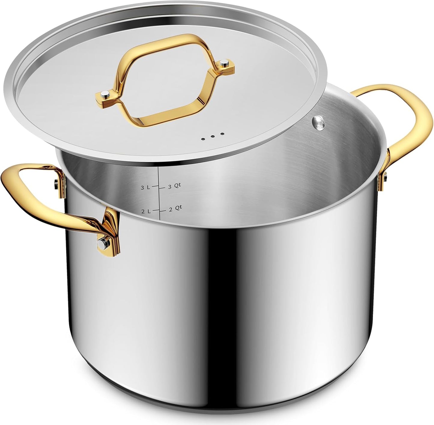 BEZIA 8 Quart Stainless Steel Stockpot with Lid, Induction Compatible Cooking Pots, Triple-Layer Bottom for Even Heat, Pasta & Soup Pot for Cooking, Boiling, Stewing, Dishwasher Safe