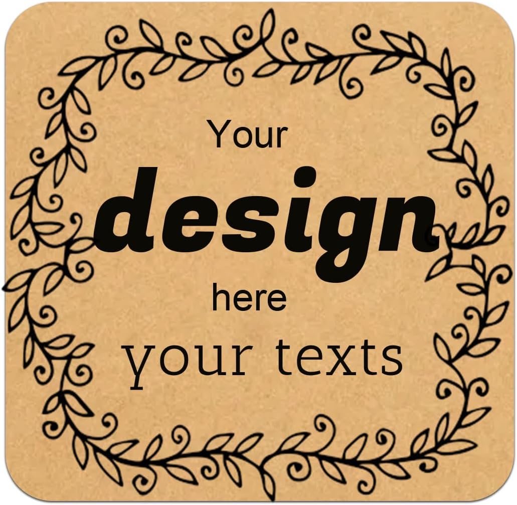 Custom Stickers Personalized Square Kraft Paper Sticker Customizable Floral Wreath Labels, Stickers for Mason Jars, Wedding Favors, Gift Tags, Party Packaging (Style 5)