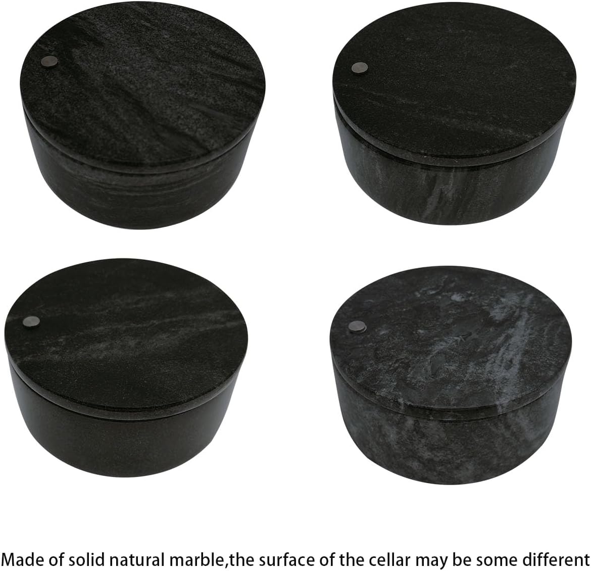 Marble Salt Cellar and Storage Box with Two Compartments Salt Box with Swivel Lid for Storing Spice (Black)