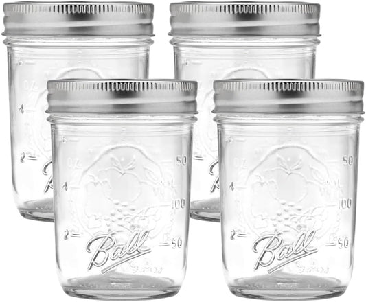 Ball Regular Mouth Glass Mason Jars with Lids and Bands, Used for Canning (Half Pint, 8 Ounce (Pack of 4))