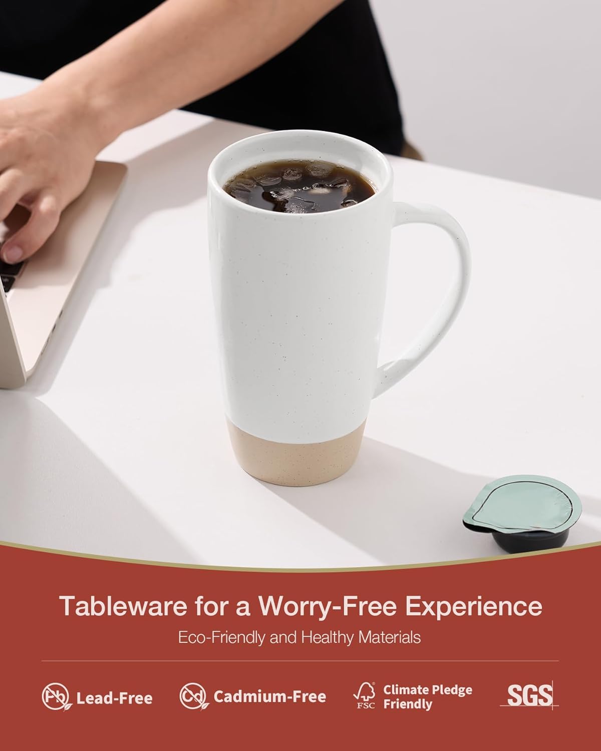 famiware Milkyway Coffee Mugs, 20oz Large Coffee Mug, Ceramic Mug Set of 2 with Lid, Cup Set with Handle for Latte, Tea, Cocoa, Milk, Home & Office, White