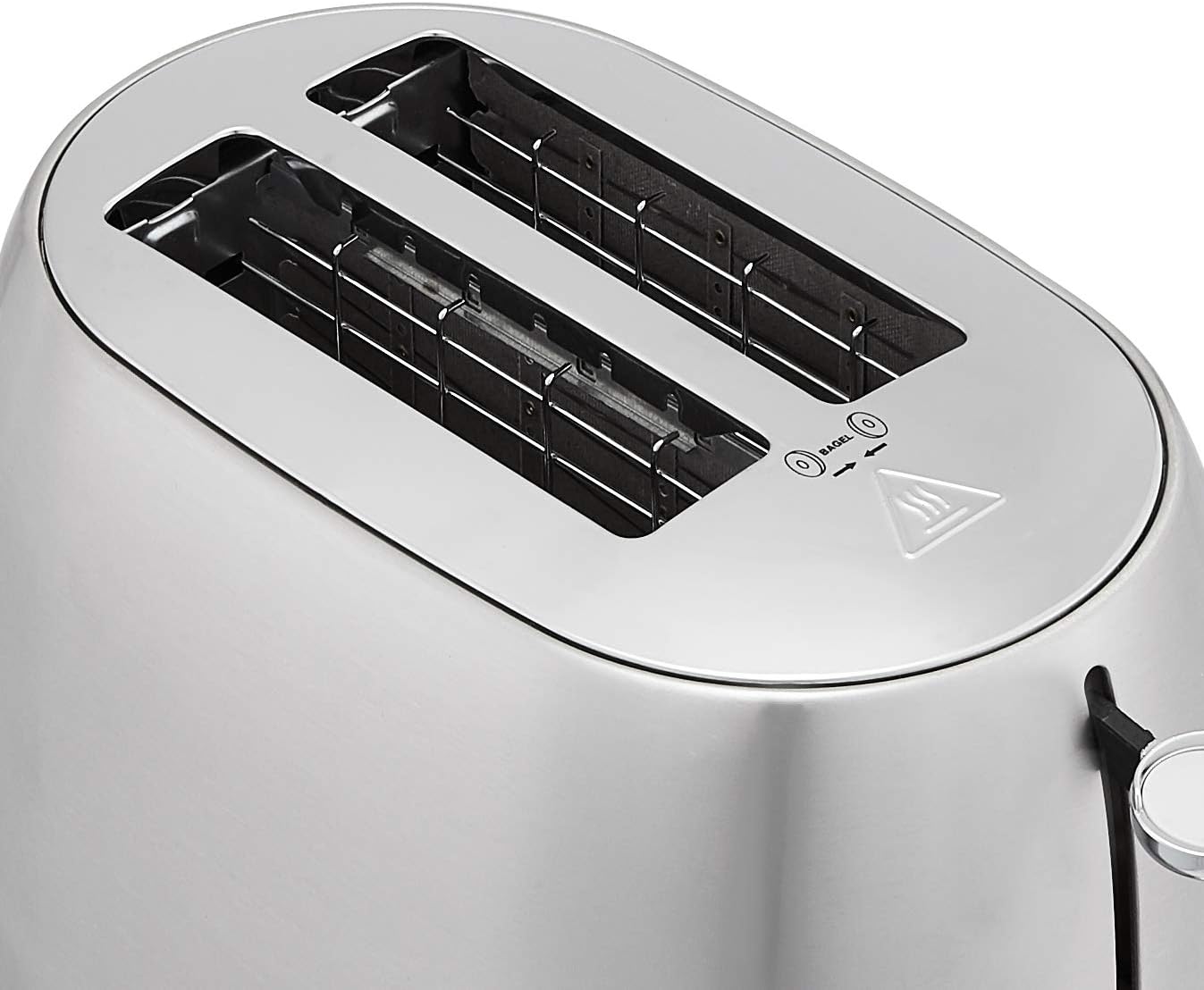 Amazon Basics 2 Slice Cool Touch Stainless Steel Toaster with 7 Browning Settings, Extra Wide Slots (for Bagels, Waffles, Specialty Breads), Removable Crumb Tray, Cancel Button, 800W, Brushed Silver