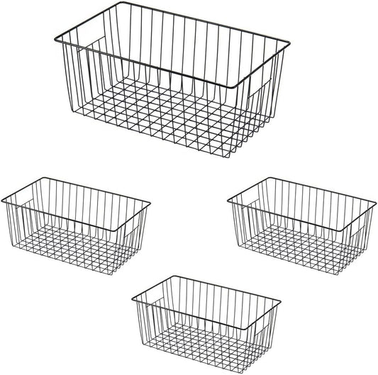 16inch Freezer Wire Storage Organizer Baskets, Household Refrigerator Bin with Built-in Handles for Cabinet, Pantry, Closet, Bedroom