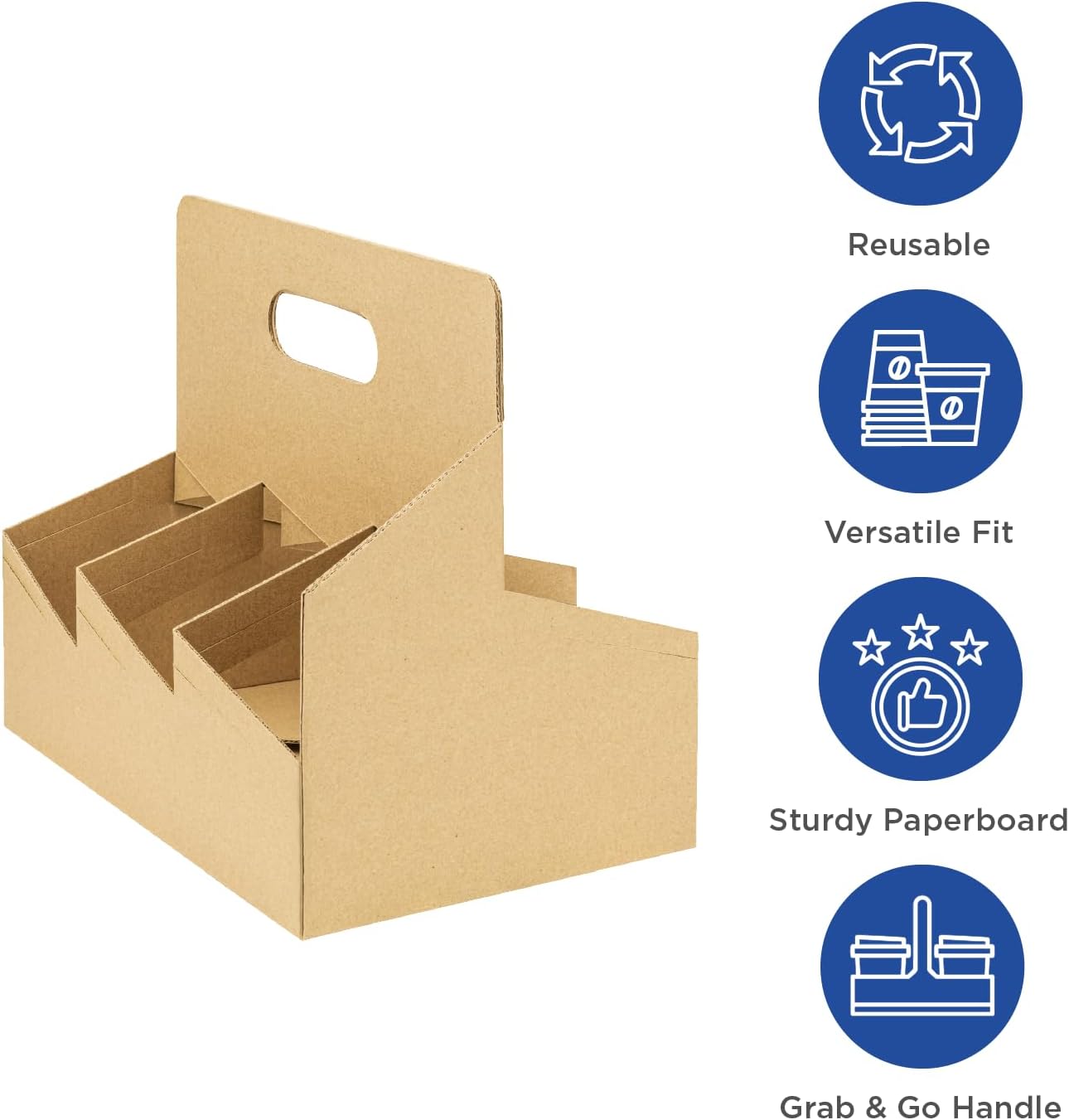 Karat [100ct Drink Carrier with Handle - Sturdy Paperboard Kraft Coffee Cup Carrier for Hot/Cold Beverages, Fits 10-32 oz Cups - Eco-Friendly, Disposable To-Go Drink Holder (6-Cup)