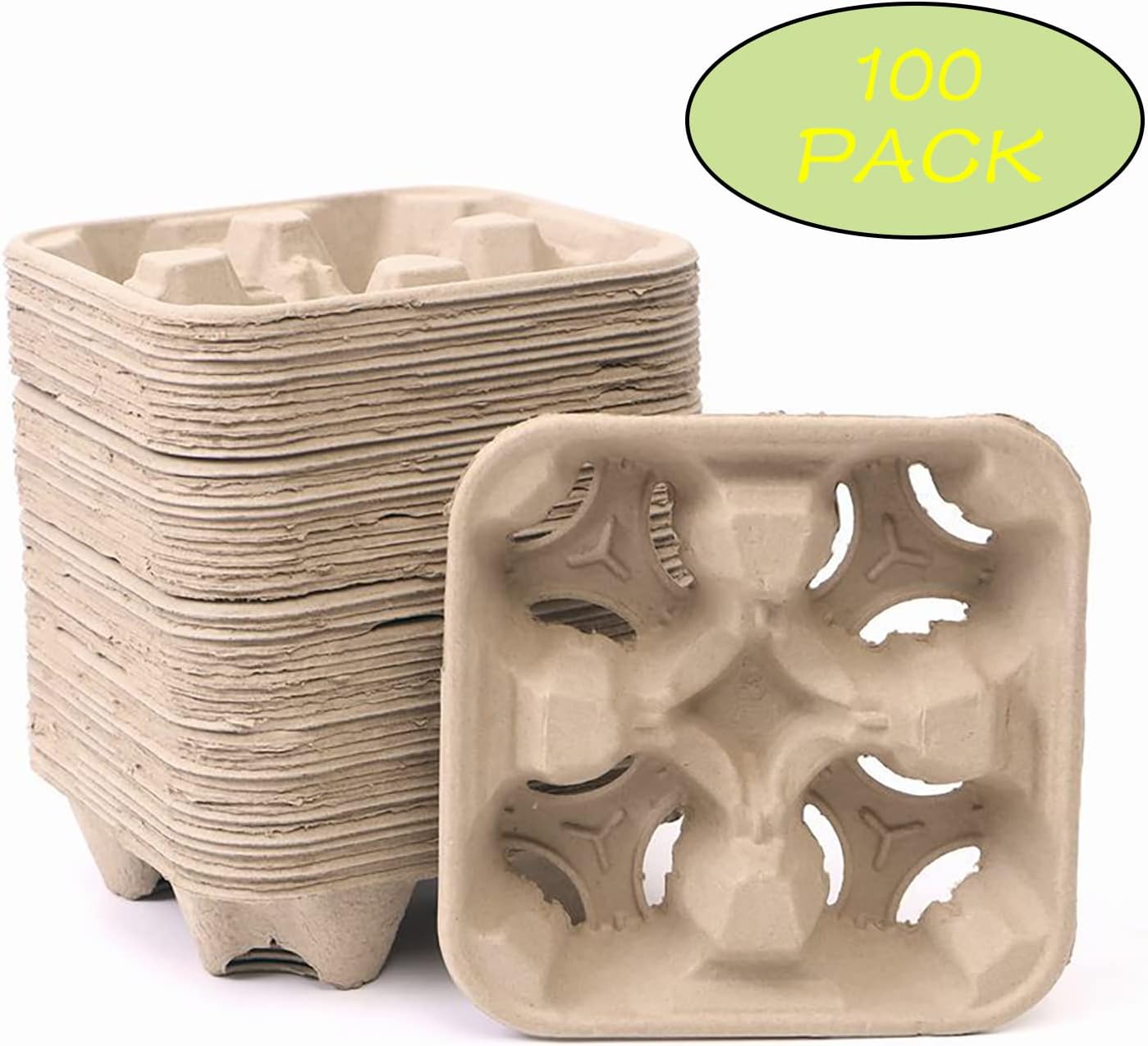 4 Cup Drink Carriers Disposable Coffee Take Out Trays 100 Pcs Pack Pulp Fiber Delivery Cups Holder for Hot and Cold Drinks