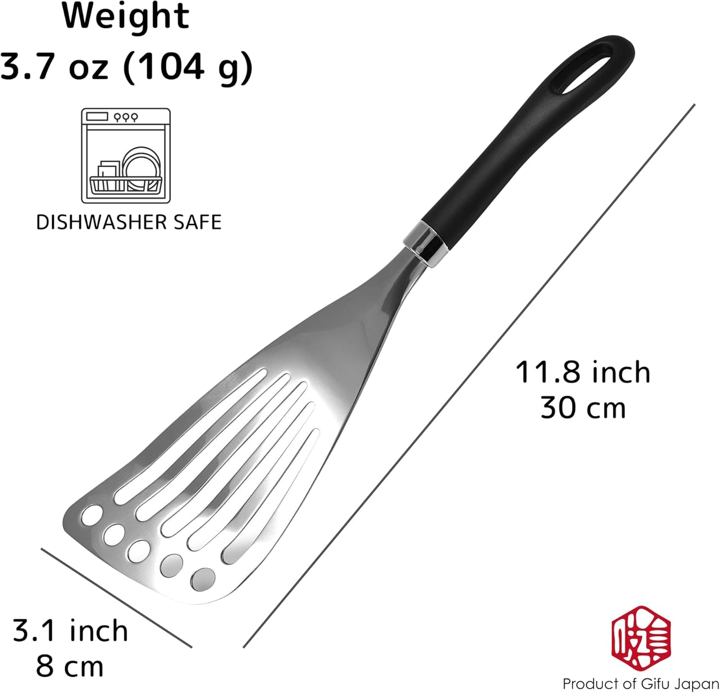 Seki Japan Right Handed Stainless Steel Spatula Wide Thin Slotted Turner Kitchen Utensils
