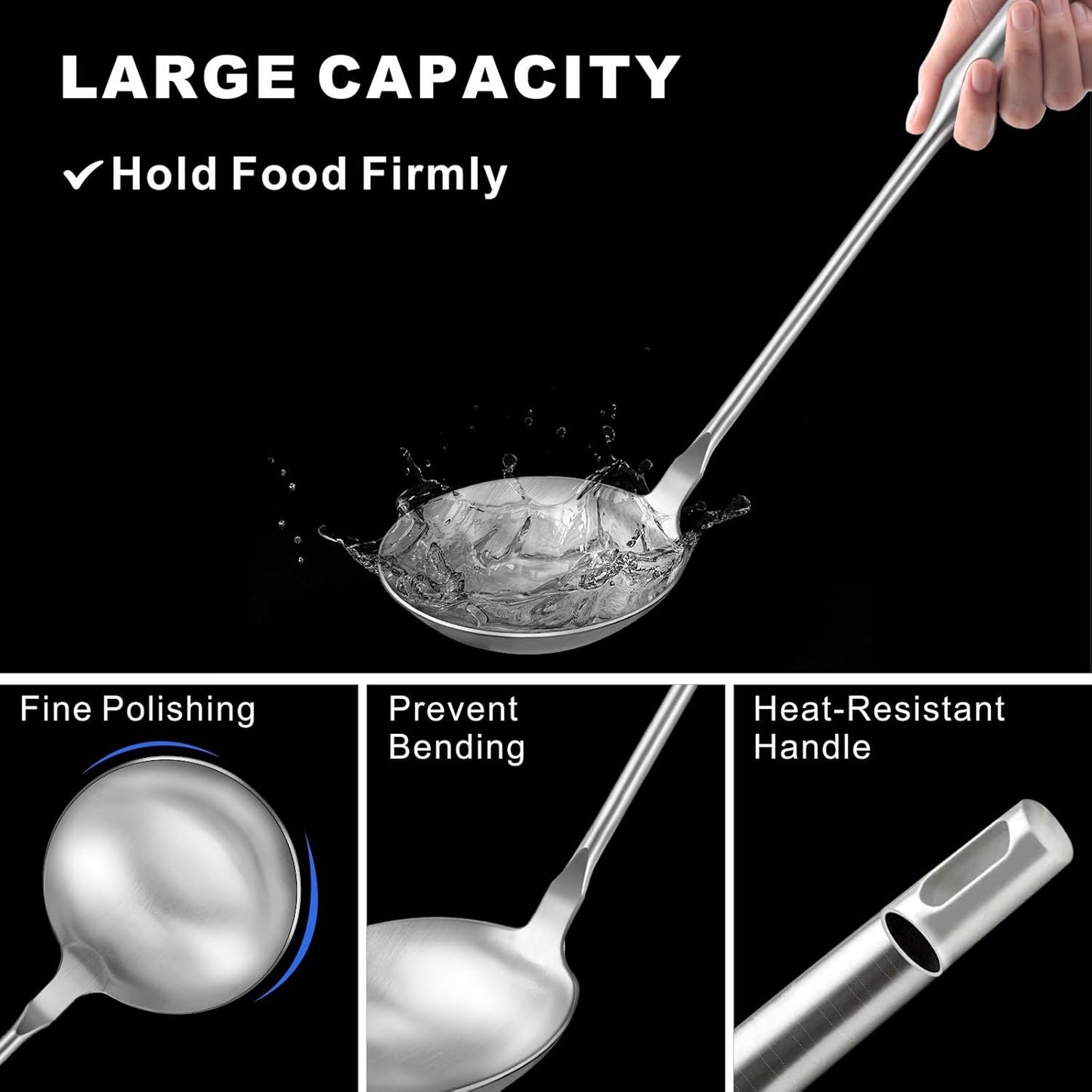 Wok Utensils Tools for Carbon Steel, Stainless Steel 2-Pieces Wok Spatula Soup Ladle Set, Wok Tools Professional Set, Heat-Resistant Handle, Ideal for Gift