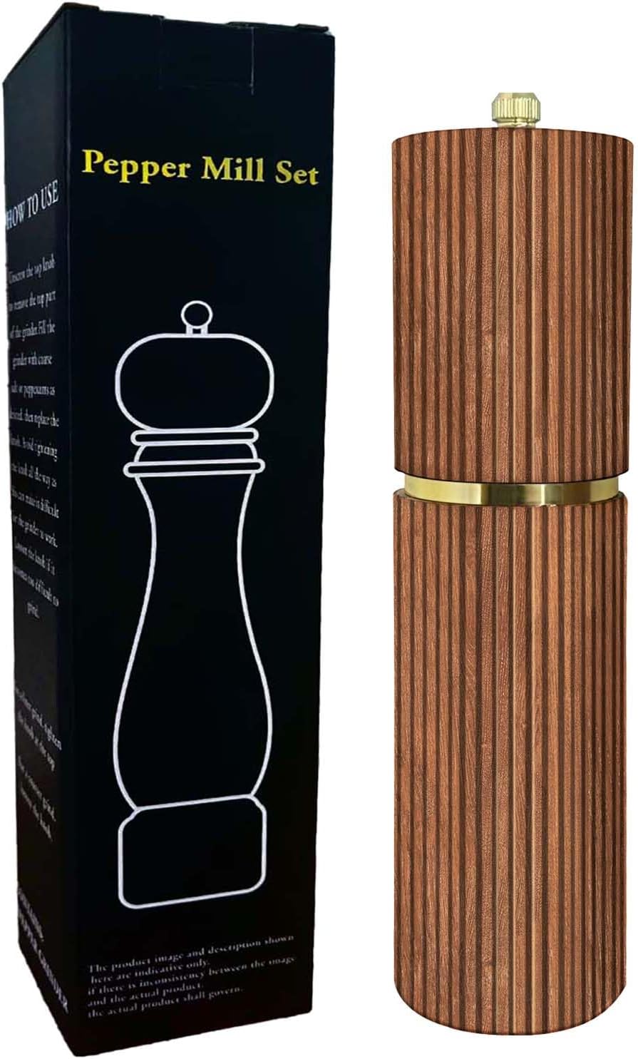 Wooden Pepper Grinder Pepper Mill,Adjustable Coarseness Salt Pepper Grinder Shaker Pepper Grinder Refillable,Acacia Wood Salt Grinder for Your Kitchen