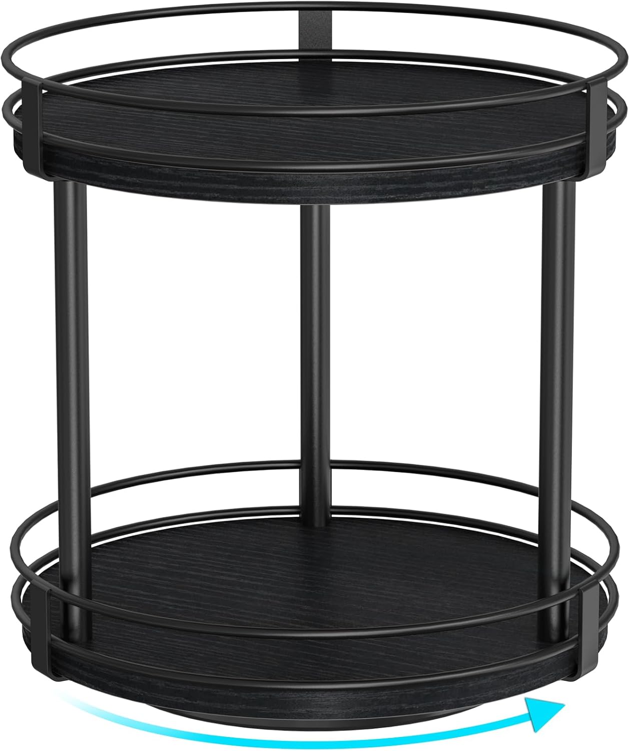 Snughome Lazy Susan Spice Rack, 2 Tier Rotating Spice Rack, Wood Lazy Susan Organizer for Cabinet, Black Kitchen Counter Shelf, 10.2" x 10.2" x 10.4"