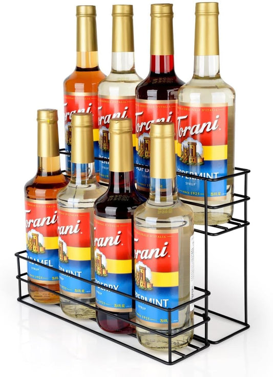 8 Bottle Capacity Coffee Syrup Organizer 2 Tier Coffee Syrup Stand Shelf for Coffee Bar Kitchen Small Wine Rack for Bar Family Storage for Syrup Wine Dressing