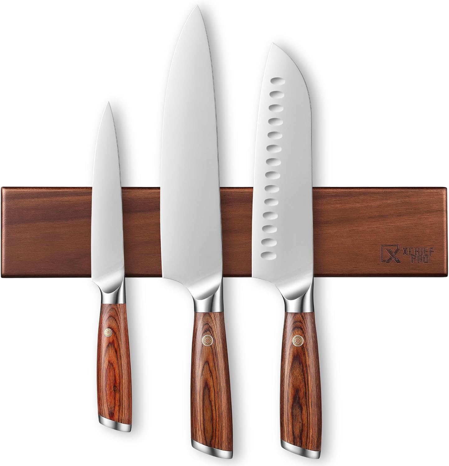 Kitchen Knife Set with Magnetic Holder, 4 Pieces Japanese High Carbon Stainless Steel Chef Cooking Knife Set, Ultra Sharp Professional Chef Santoku Utility Knives (Silver)