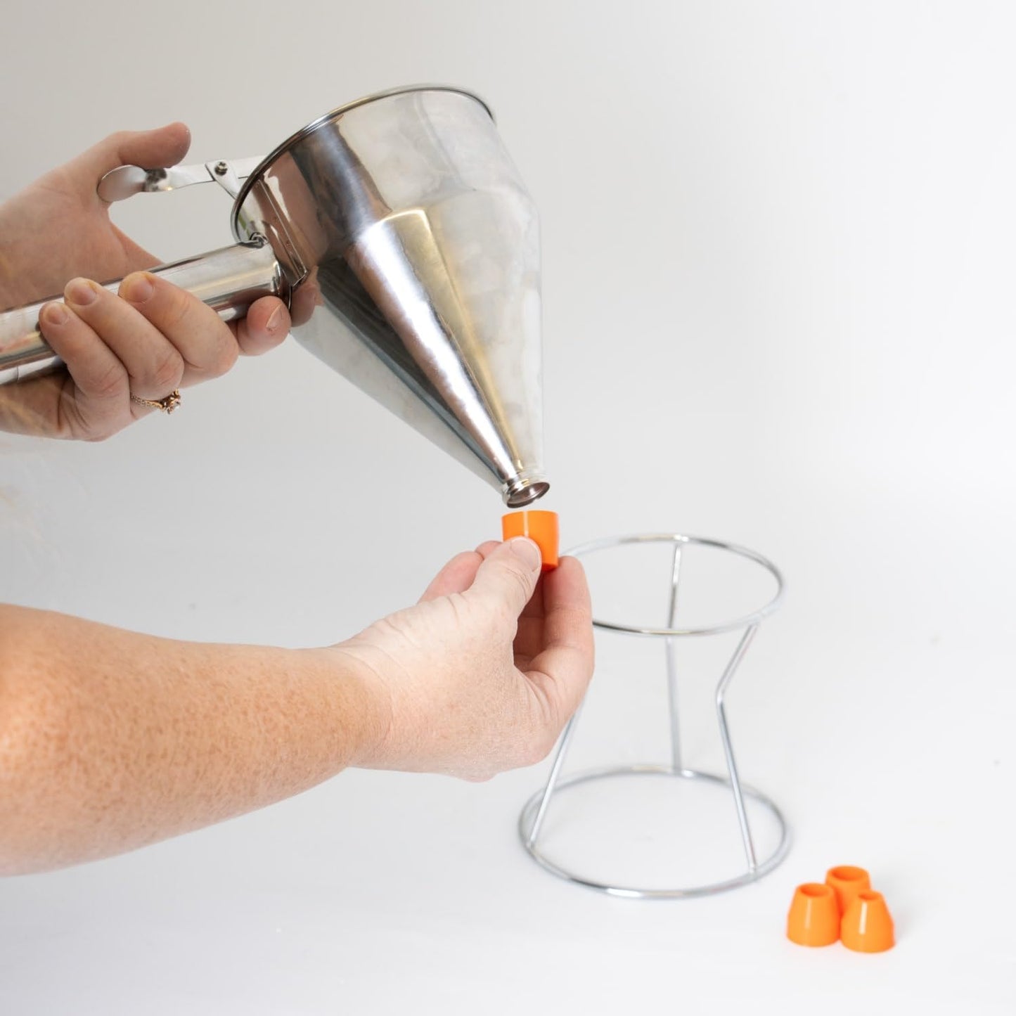 Lehman's Stainless Steel Batter Dispenser with Stand, Effortless Pancake, Waffle, and Crepe Batter Dispensing