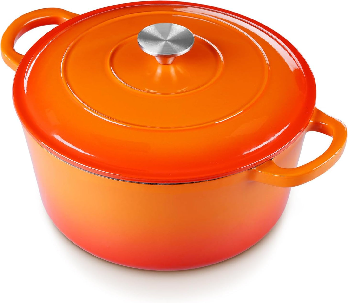 E-far 6 Quart Dutch Oven, Enameled Cast Iron Dutch Oven Pot with Lid, Nonstick Round Cookware for Braising/Stews/Roasting/Bread Baking/Cooking, Heavy Duty, Induction & Oven Safe - Orange