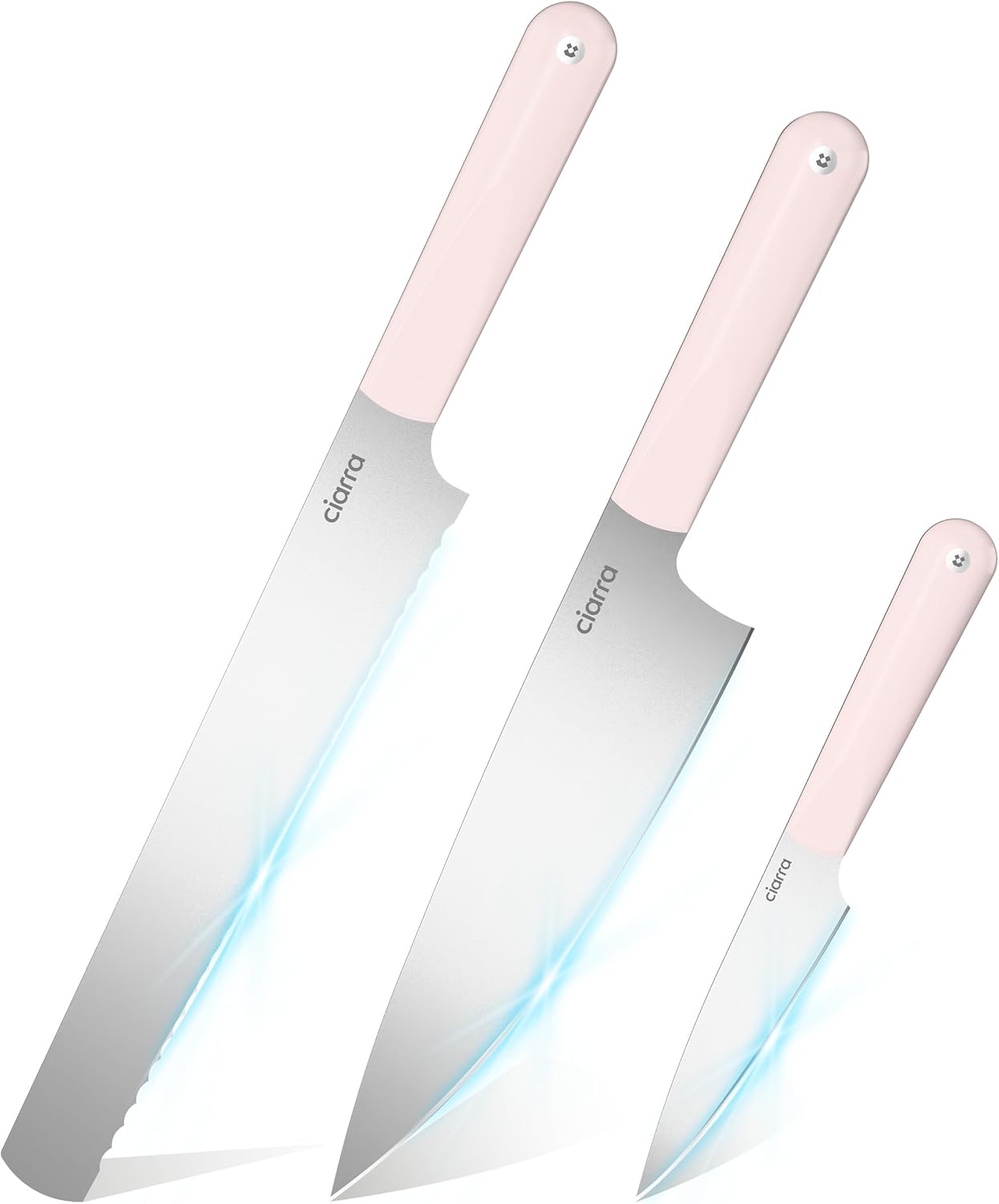 CIARRA Professional Kitchen Knife Set 4 PCS - Chef Knife Set, Bread Knife, Utility Knife, High Carbon Stainless Steel Cooking Knives with Gift Box (Pink)