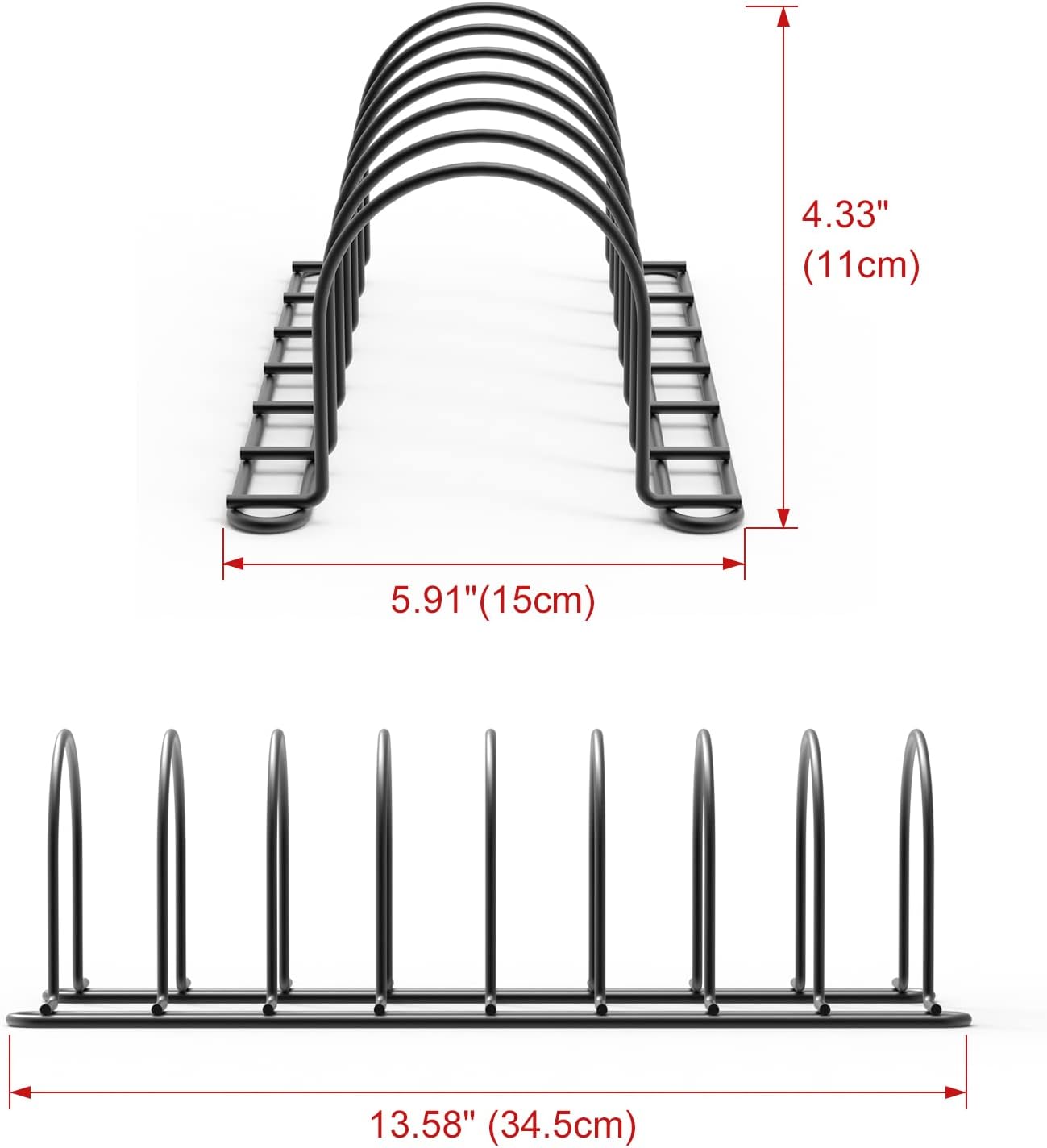 JAQ Baking Sheets Organizer, 13.5" Kitchenware Dividers Holder for Plates, Pans, Cutting Boards, Muffin Tins, Pot lids in Cabinets Shelf Countertop Pantry (Black, 8-Slot)