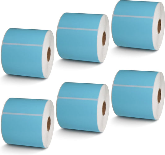 BETCKEY - 3" x 5" Multipurpose & Large Shipping Labels Compatible with Zebra & Rollo Label Printer,Premium Adhesive & Perforated[Light Blue, 6 Rolls, 2100 Labels]